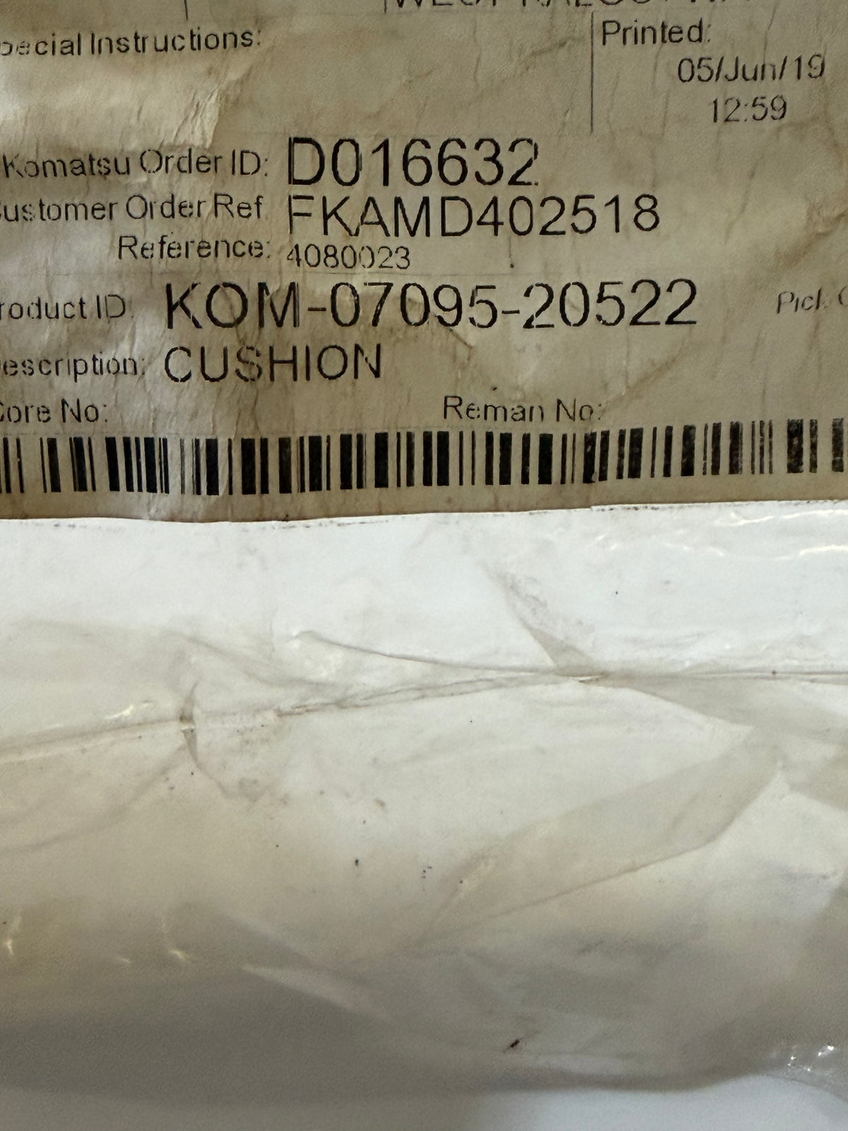 Komatsu 07095-20522 Genuine Cushion