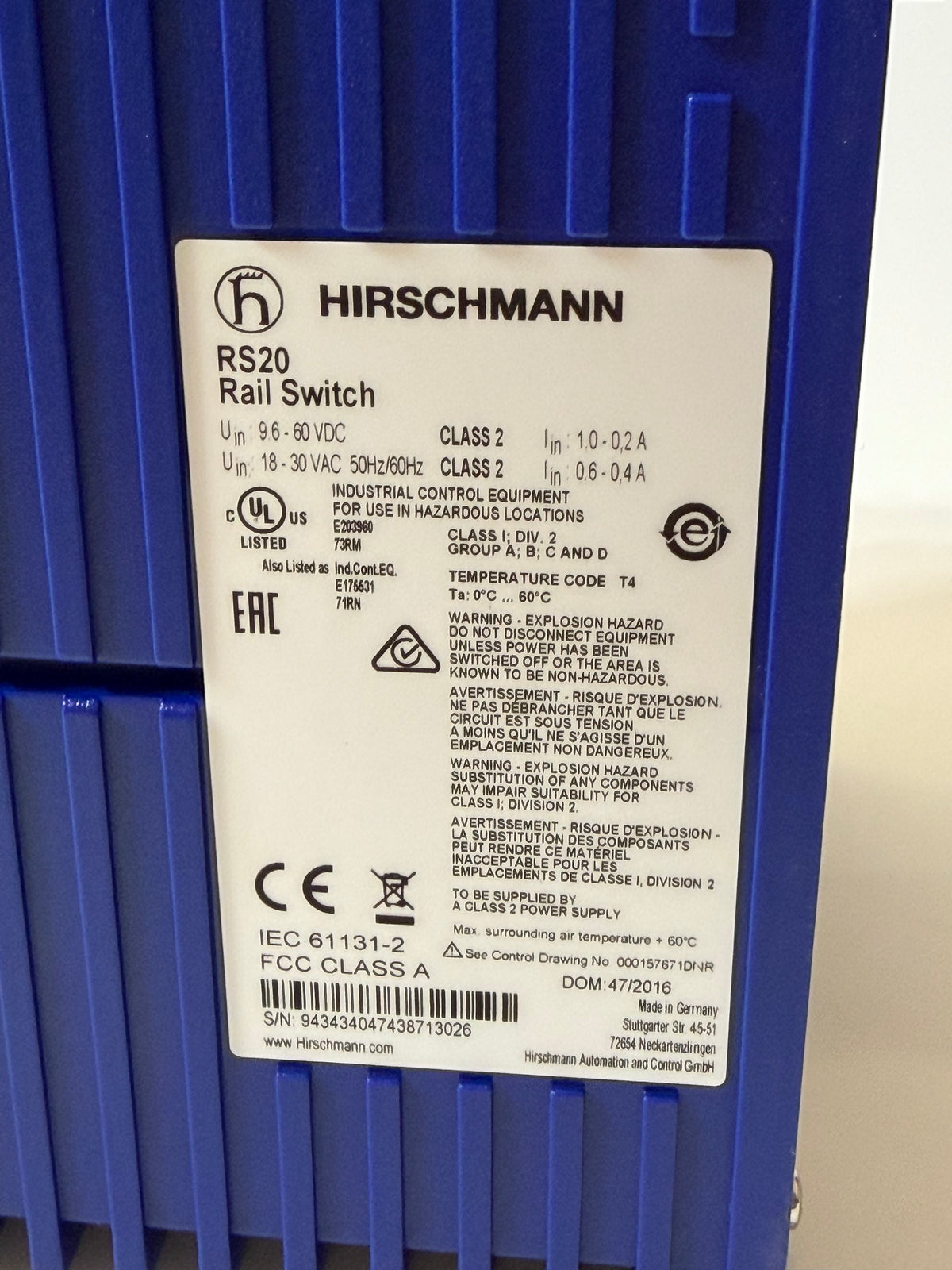 Hirschmann 943434047 RS20-1600T1T1SDAU 16-Port Ethernet Switch
