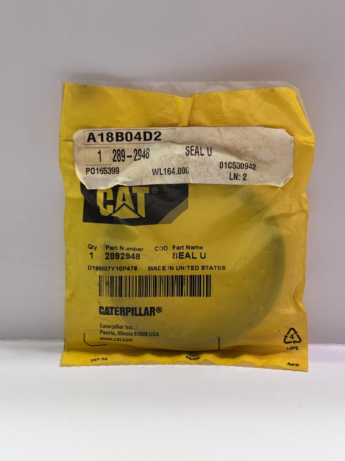 CAT 289-2948 Hydraulic Cylinder Rod U-Cup Seal