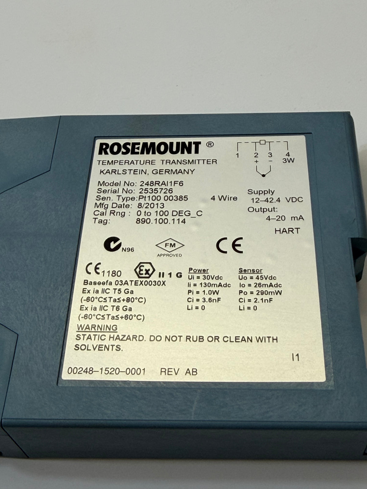 Rosemount 248RAI1F6 Rail-Mounted Temperature Transmitter