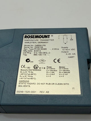 Rosemount 248RAI1F6 Rail-Mounted Temperature Transmitter