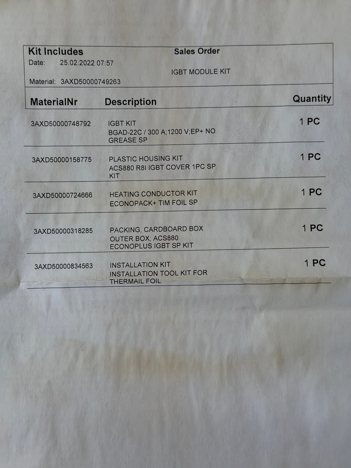 ABB 3AXD50000749263 IGBT BGAD-22C/300A;1200V; EP+ TIM FOIL SP