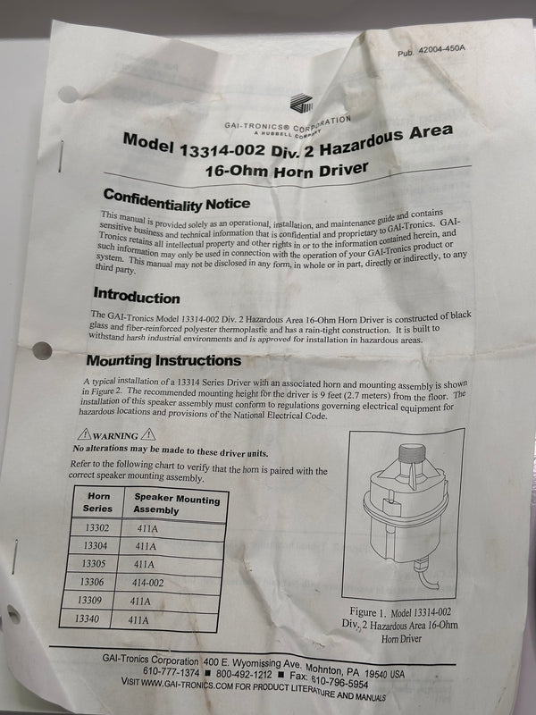 GAI-TRONICS 13314-002 Indoor-Outdoor Hazardous Area 0-16-Ohm Horn/Compression Driver