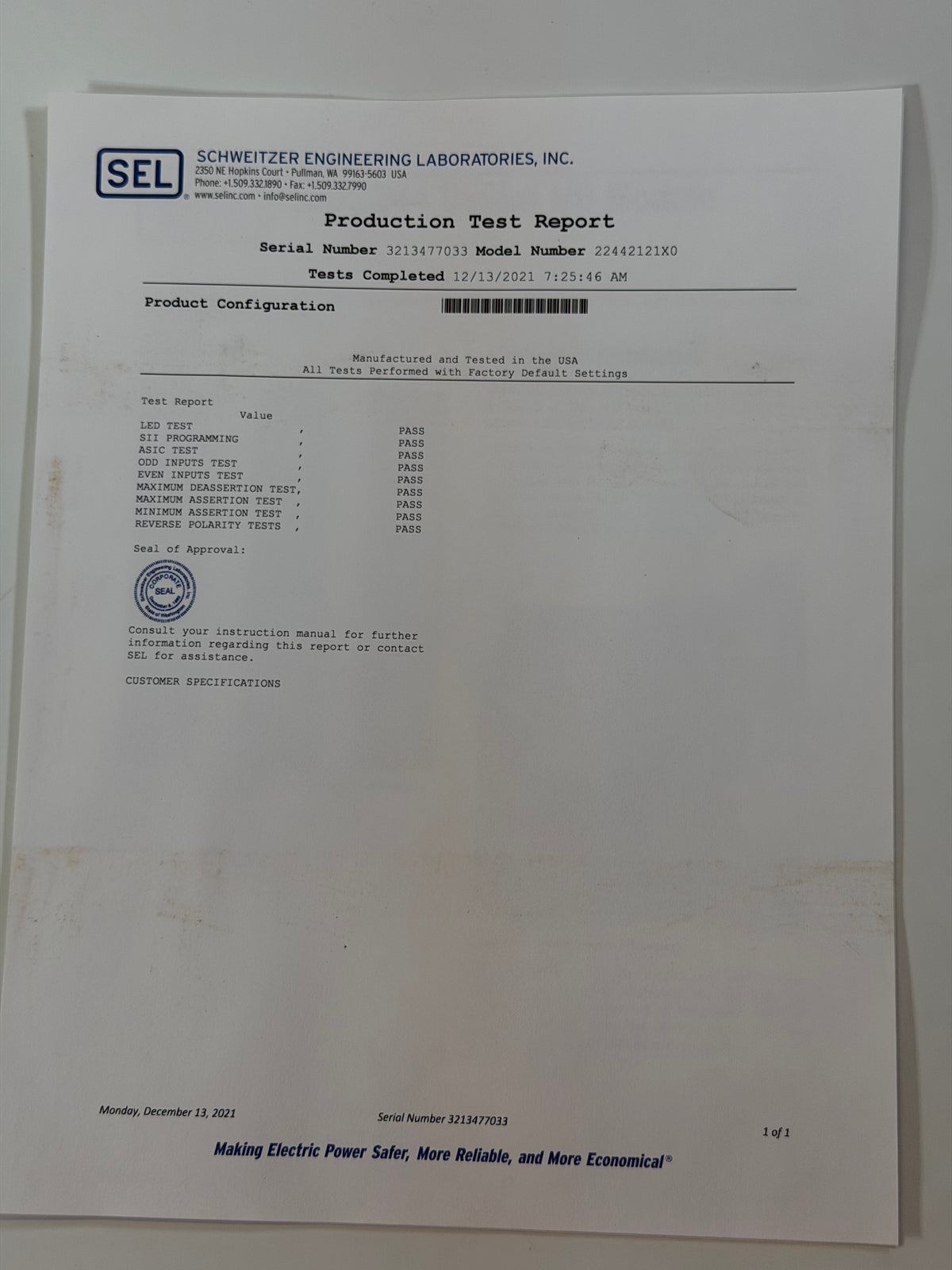SEL-2244-2 Digital Input Module, 22442121X0