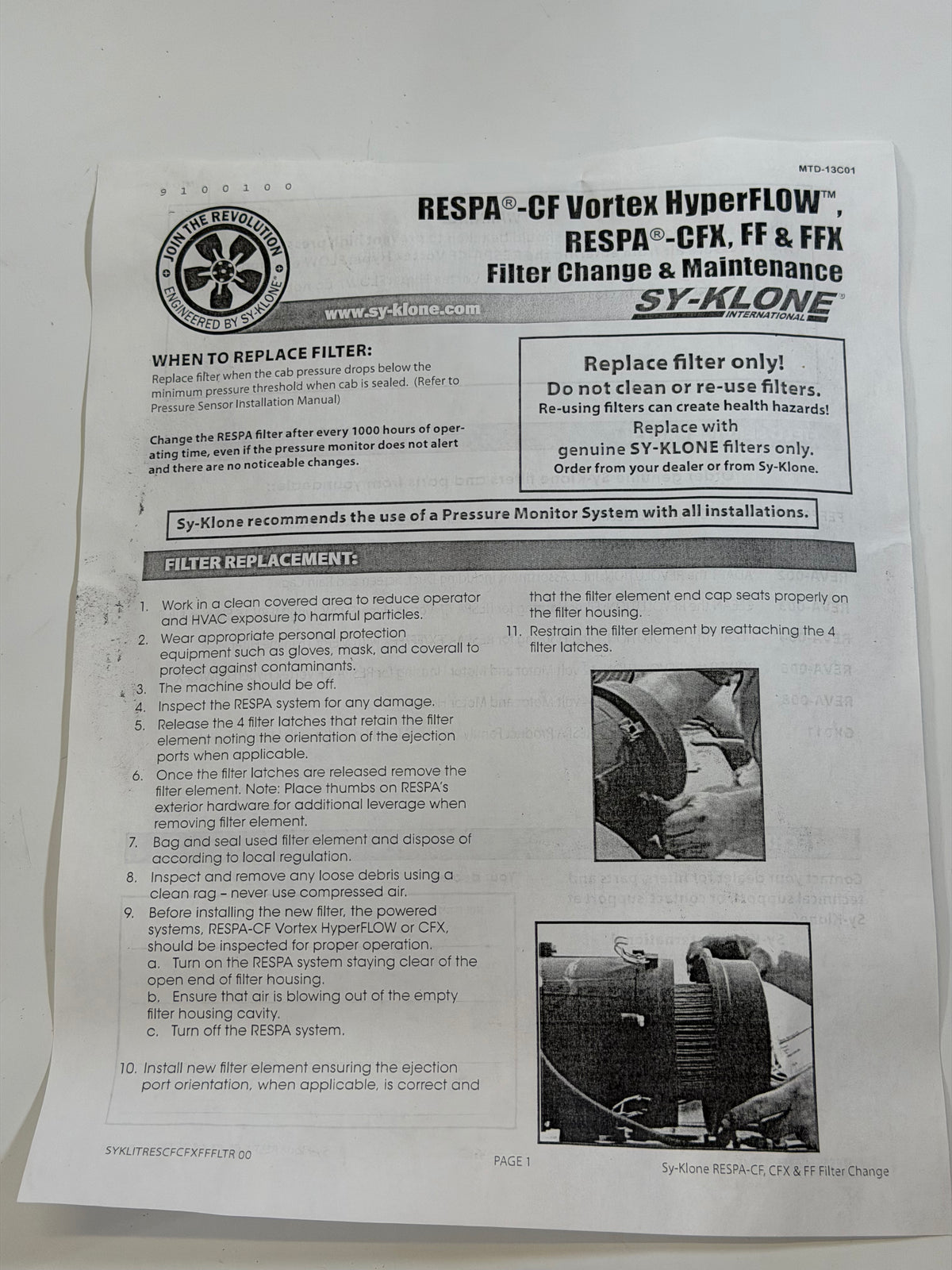 SY-KLONE FEFF108 RESPA-CF Air Filter