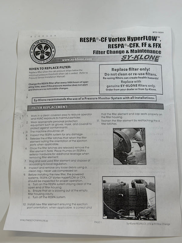 SY-KLONE FEFF108 RESPA-CF Air Filter