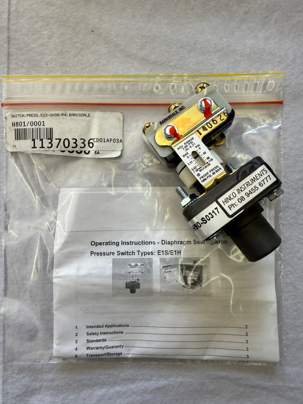 ECON-O-TROL E1S-GH90-P4 Pressure Switch, Stripped Model