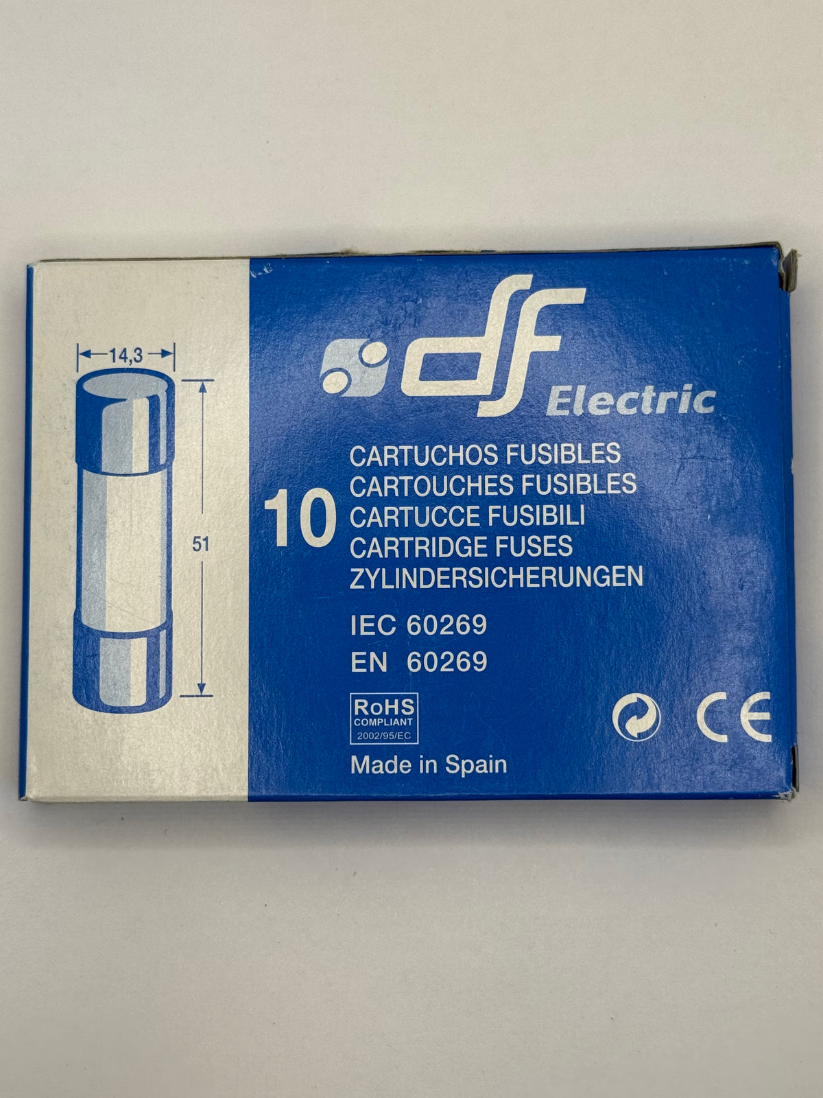 DF Electric 421002 Cartridge Fuse, 14x51mm gG 690V 2A, Box of 10