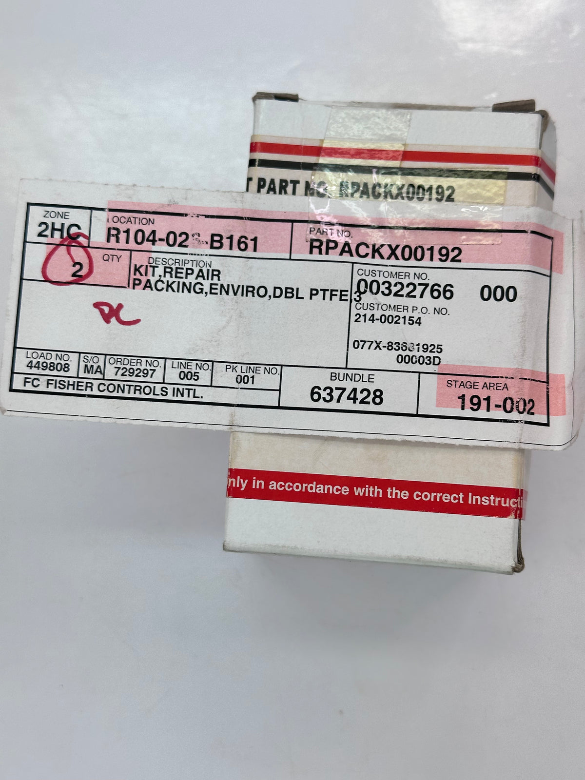 Fisher Emerson RPACKX00192 Enviro-Seal Double PTFE Packing Kit