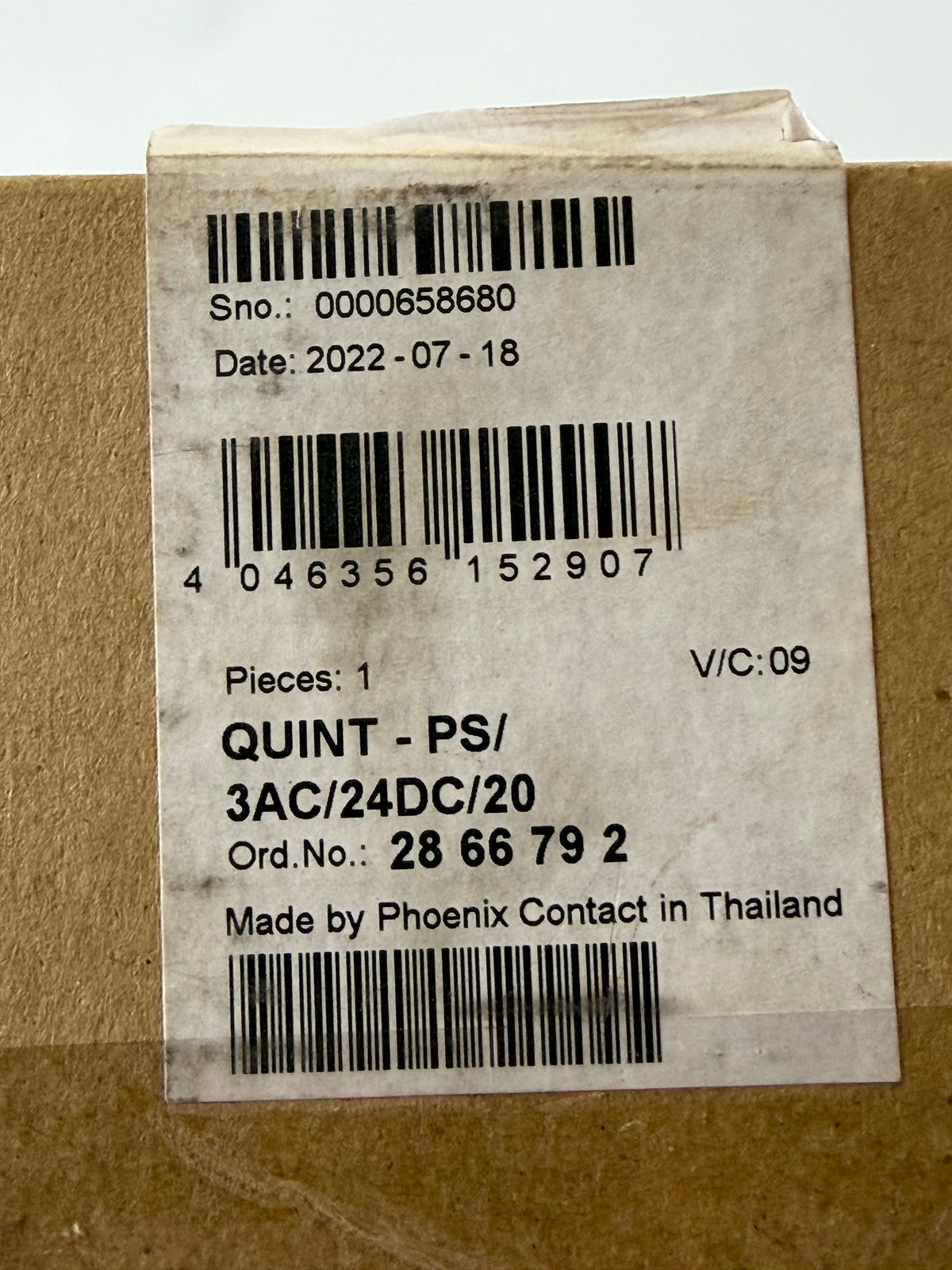 3BHE031065R0020 QUINT-PS/3AC/24DC/20 Power Supply, 2866792