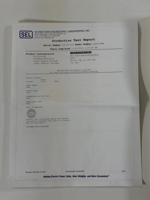 SEL-2505 Remote I/O Module 2505333XX