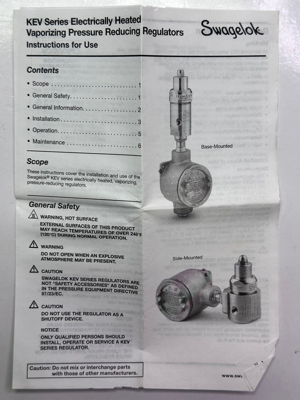 Swagelok KEV Series Electronically Heated Vaporizing Regulator - KEV1FFA321AW0009