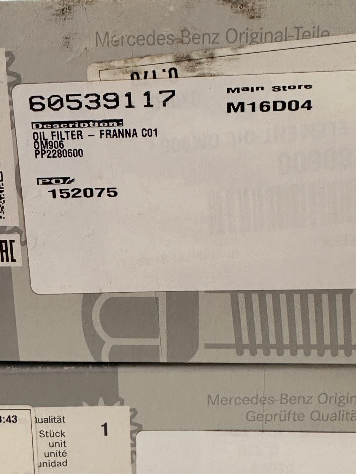 Mercedes-Benz A9061840325 - A9061800209 Oil Filter Element - Terex PP2280600