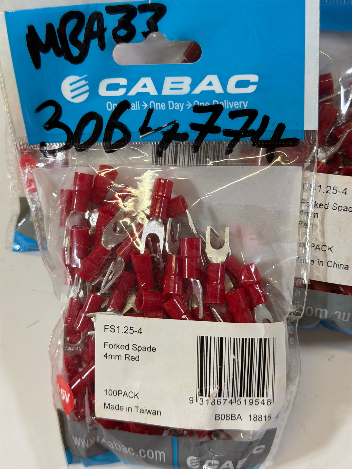 Cabac FS1.25-4 Red Forked Spade Terminals — 4 mm, 700 Pieces