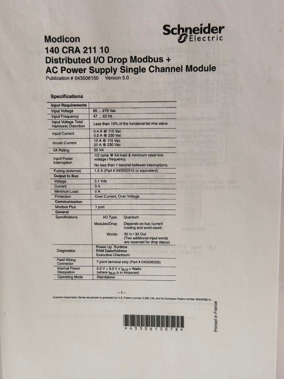 140CRA21110 DIO drop interface Modicon Quantum - 115/230 V AC - 1 single port