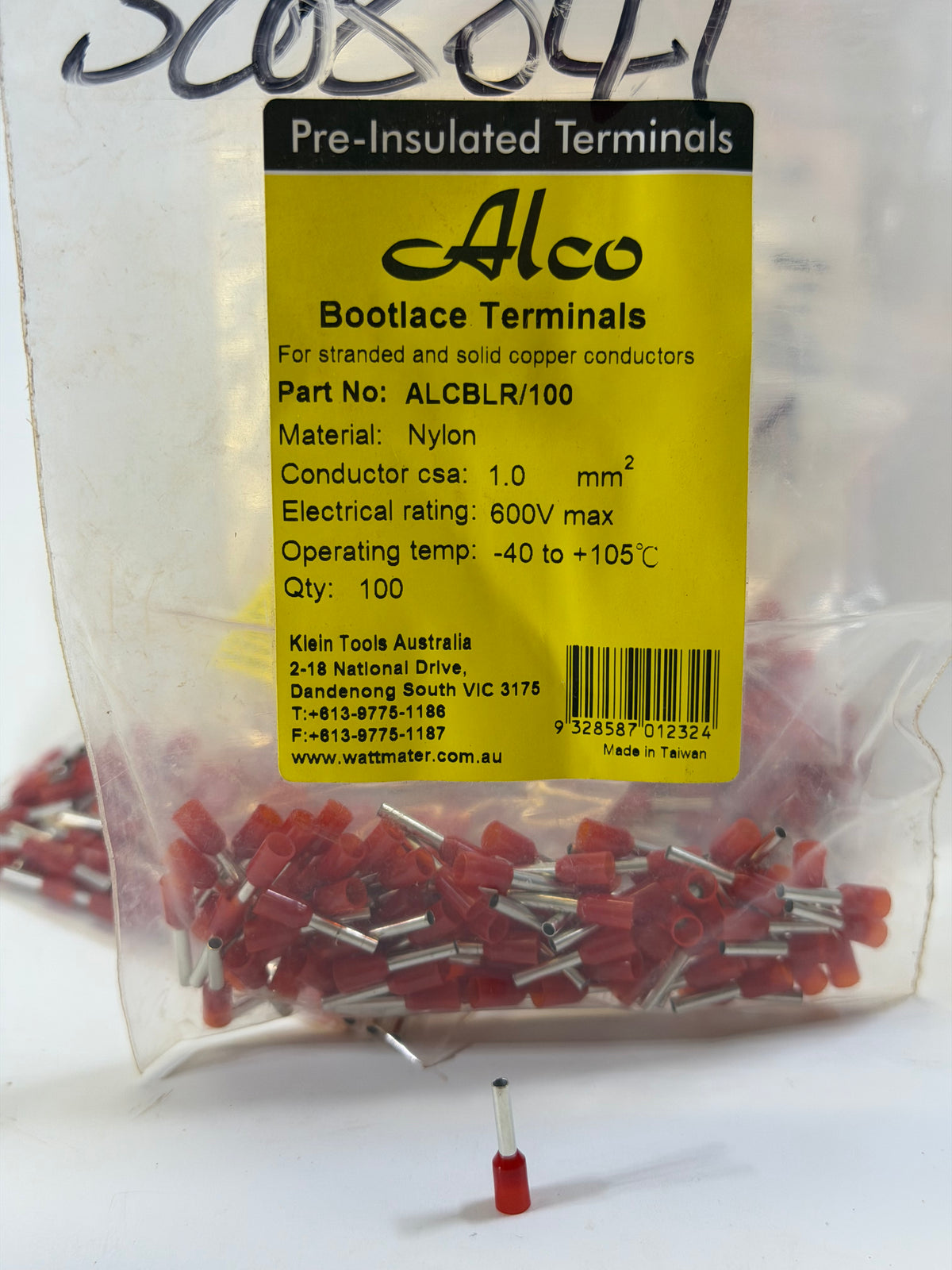 Alco ALCBLR/100 Red Bootlace Terminals