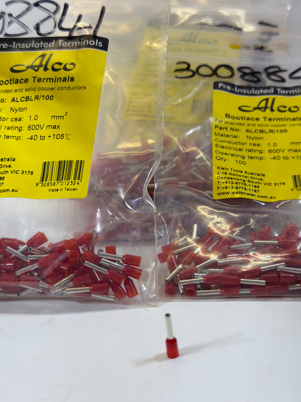 Alco ALCBLR/100 Bootlace Terminals, 1.0mm2, RED (100 pack)