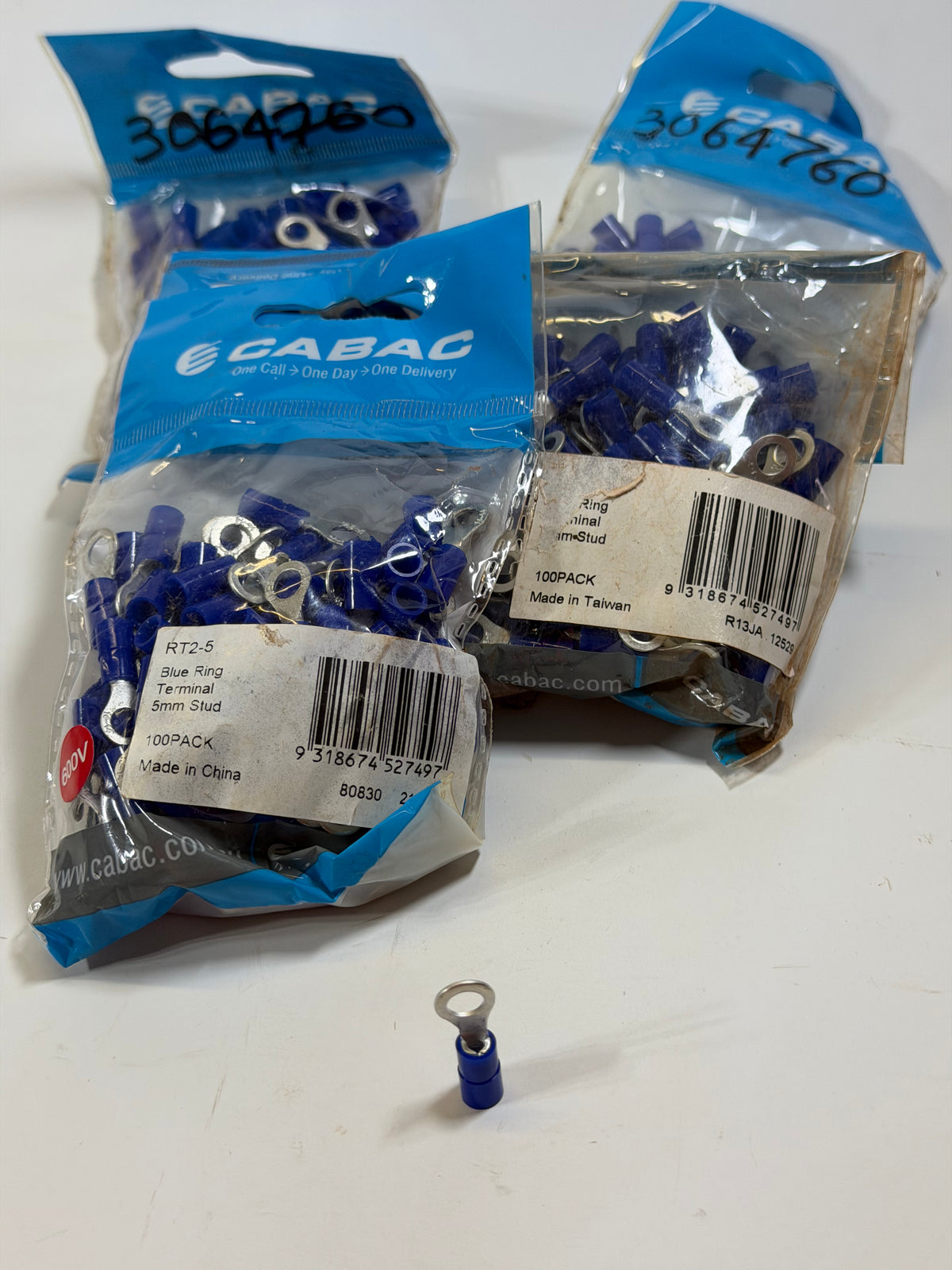 Cabac RT2-5 Pre-Insulated Ring Terminal (1.0-2.6mm Cable) Blue 5mm Stud, pack of 100