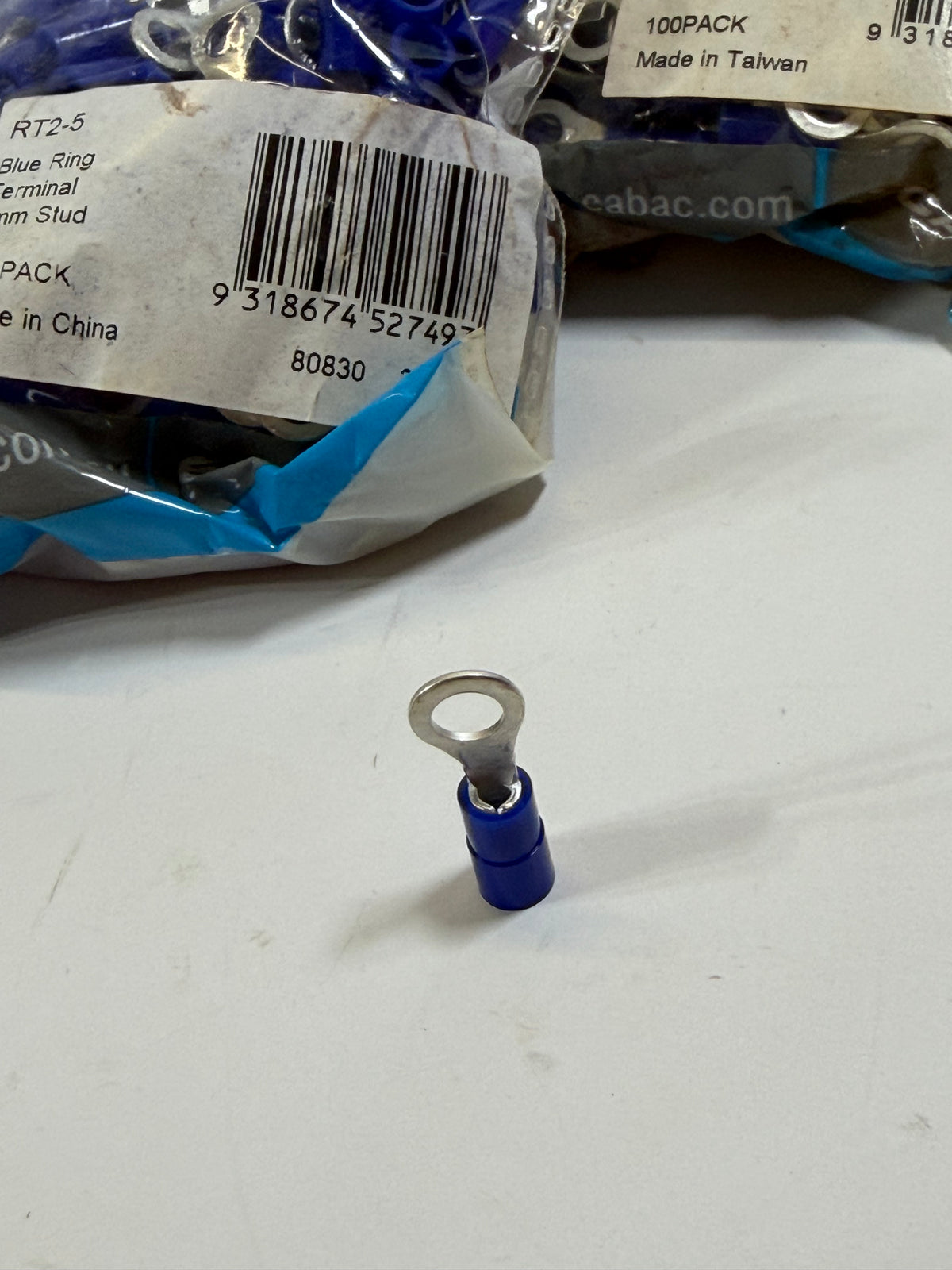 Cabac RT2-5 Pre-Insulated Ring Terminal (1.0-2.6mm Cable) Blue 5mm Stud, pack of 100