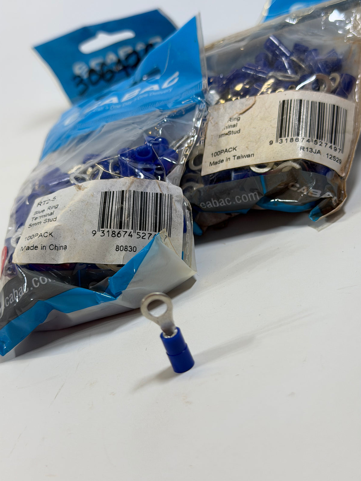 Cabac RT2-5 Pre-Insulated Ring Terminal (1.0-2.6mm Cable) Blue 5mm Stud, pack of 100