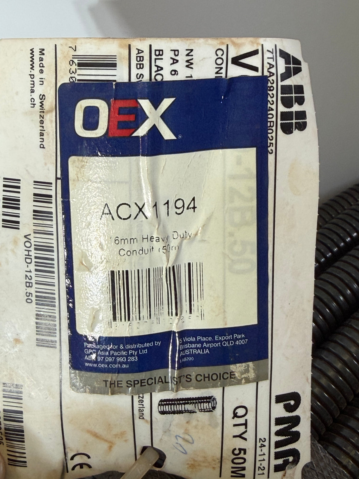 OEX Convoluted Tubing Heavy Duty ID:11.6mm OD:15.8mm - Length 50m - ACX1194