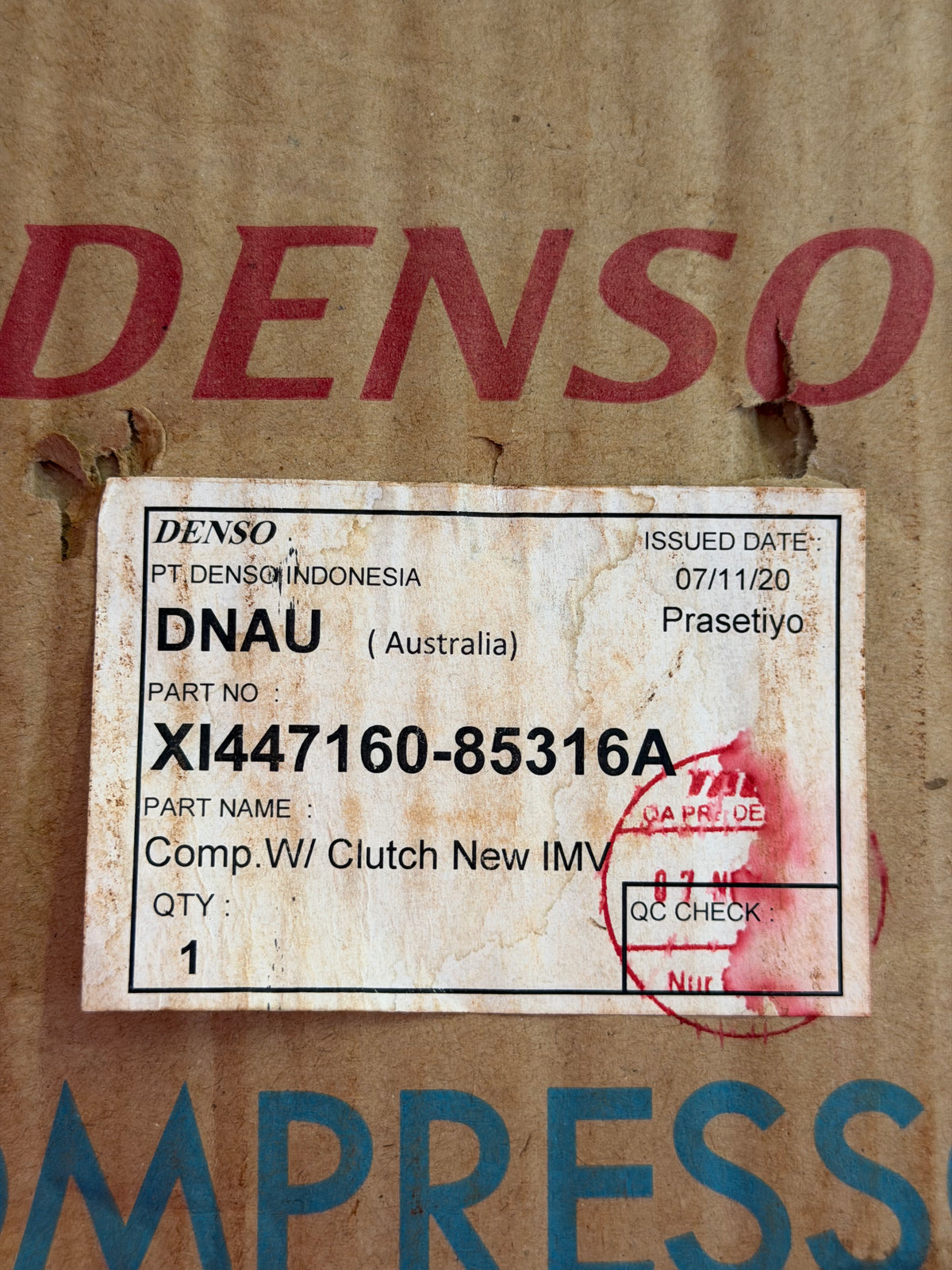 Denso CM8853 A/C Compressor, Type 10SRE11C