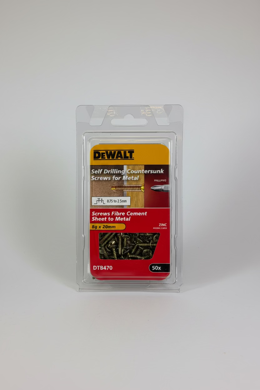 DeWalt DTB470 8g x 20mm Ribbed Countersunk Screws, 250-Pack