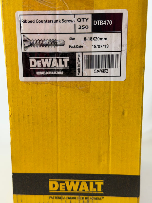 DeWalt DTB470 Ribbed Countersunk Screw, 250 piece pack