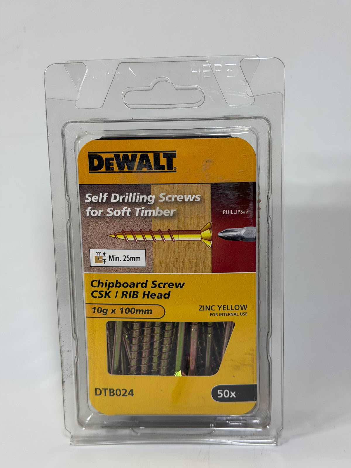 DeWalt DTB024-PWR Chipboard Screws 10G x 100mm — Pack of 50