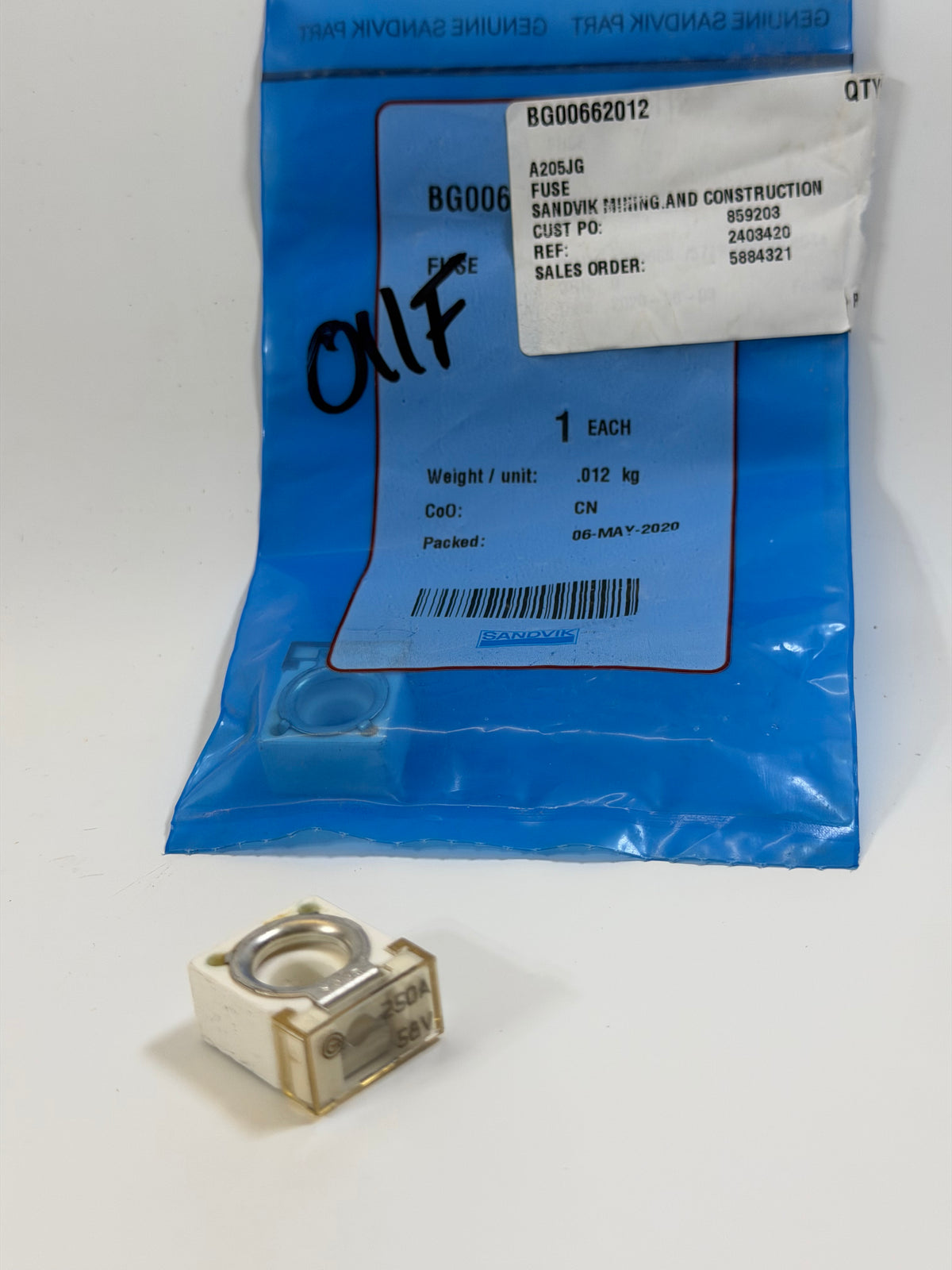 Sandvik BG00662012, CUBE Fuse, 250A, 58V Marine Rated Battery Fuse