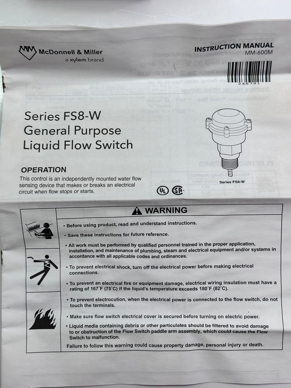 FS8-WJ  Flow Switch, Waterproof, 1 BSTP - 120602