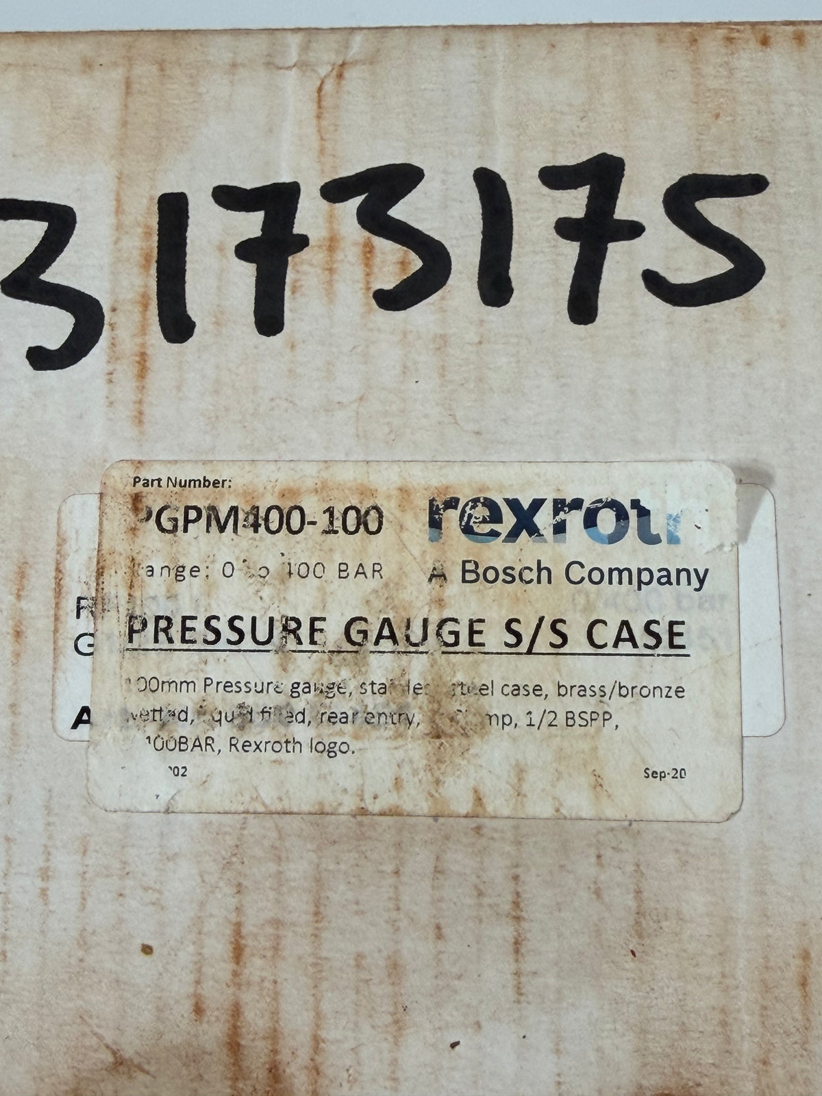 Rexroth RF100 I Bourdon Tube Pressure Gauge, 0/400 Bar, 100mm