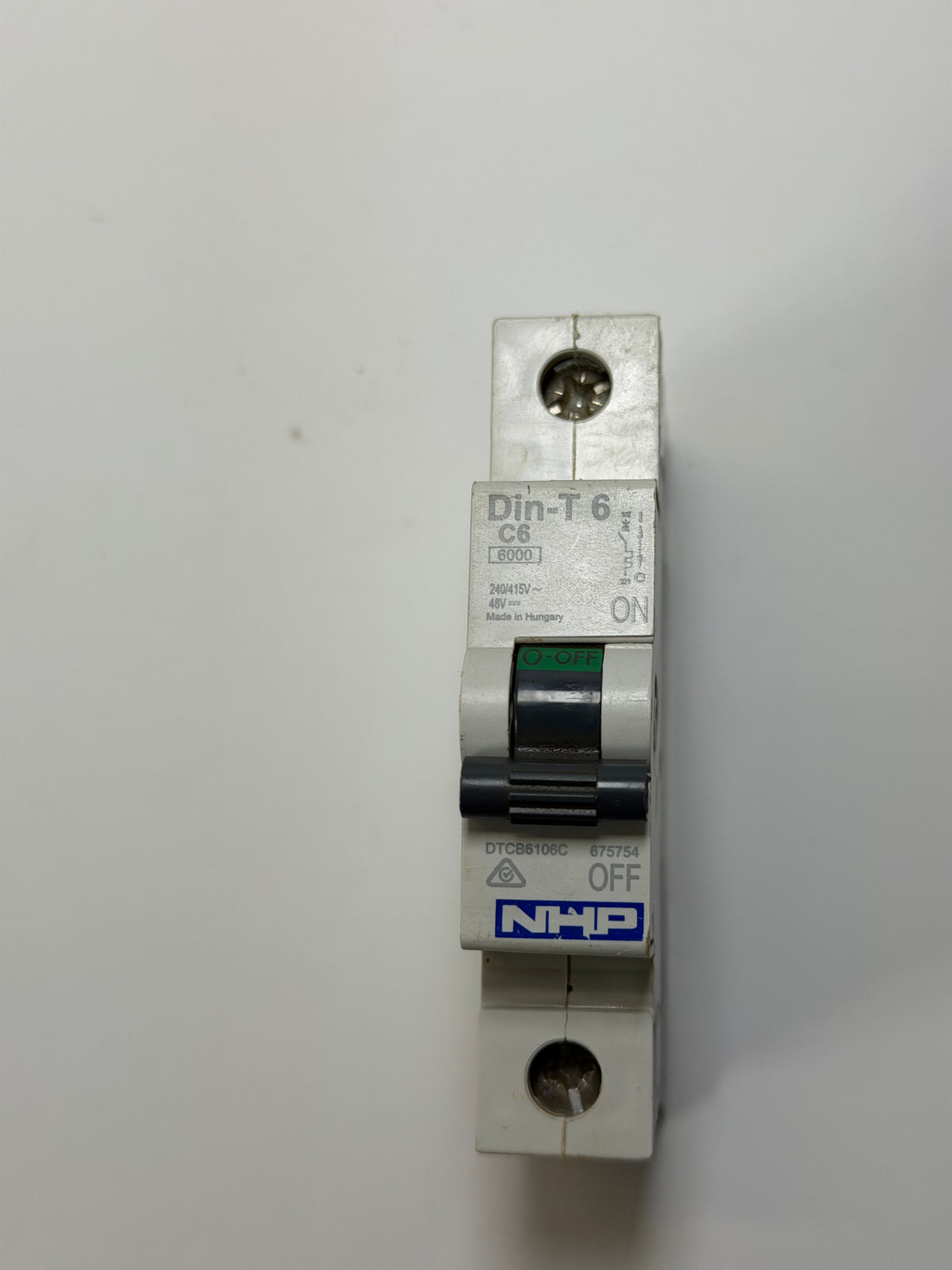 NHP DTCB6106C DIN-T Miniature Circuit Breaker, 6A, 1 Pole, C Curve