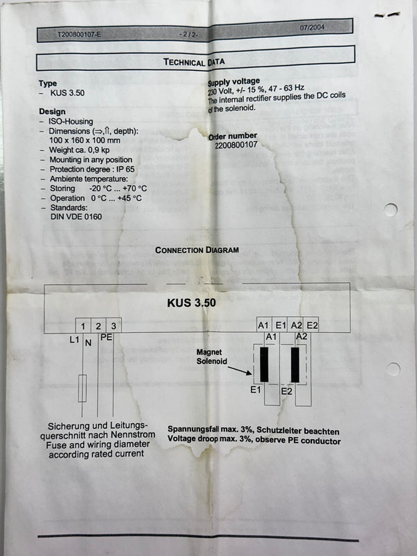 KUHSE 2200800107 Changeover Control / Overexcitation