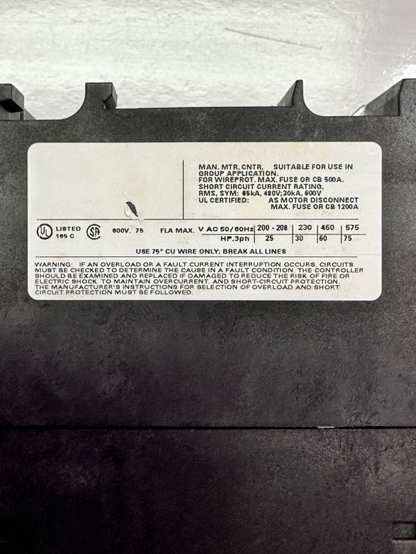 Siemens 3RV1341-4KC10 Circuit Breaker, 75A
