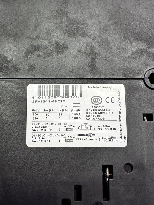 Siemens 3RV1341-4KC10 Circuit Breaker, 75A
