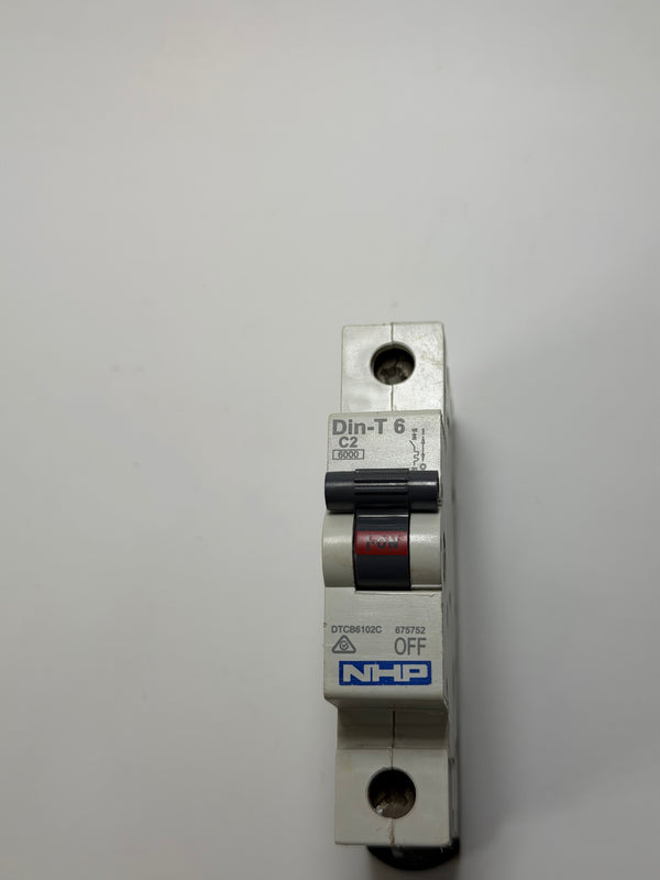 NHP DTCB6102C DIN-T Series Miniature Circuit Breaker, 1 Pole, 2A - 675752
