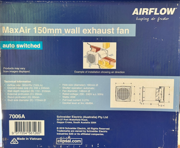 Airflow 7006A Proformance Exhaust Fan, Wall Mount
