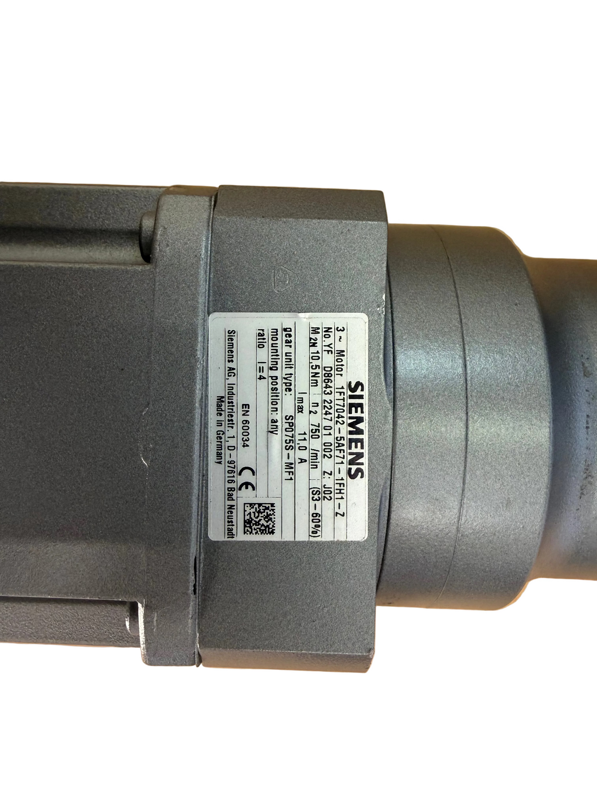 Siemens 1FT7042-5AF71-1FH1-Z SIMOTICS Servo Motor with Planetary Gearbox