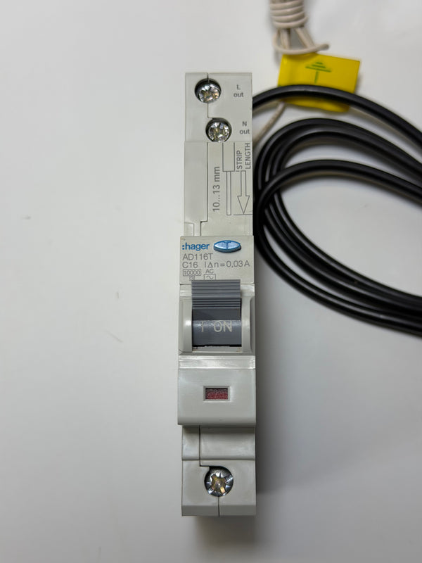 Hager ADA116T RCBO Module, 1 Pole, 16A, C Curve - 106767