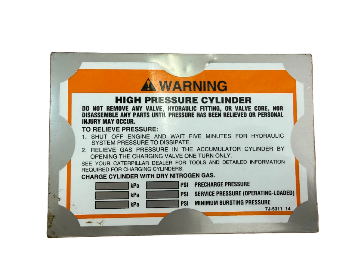 7J-5311 Instructional Warning Plate - Genuine CAT Part