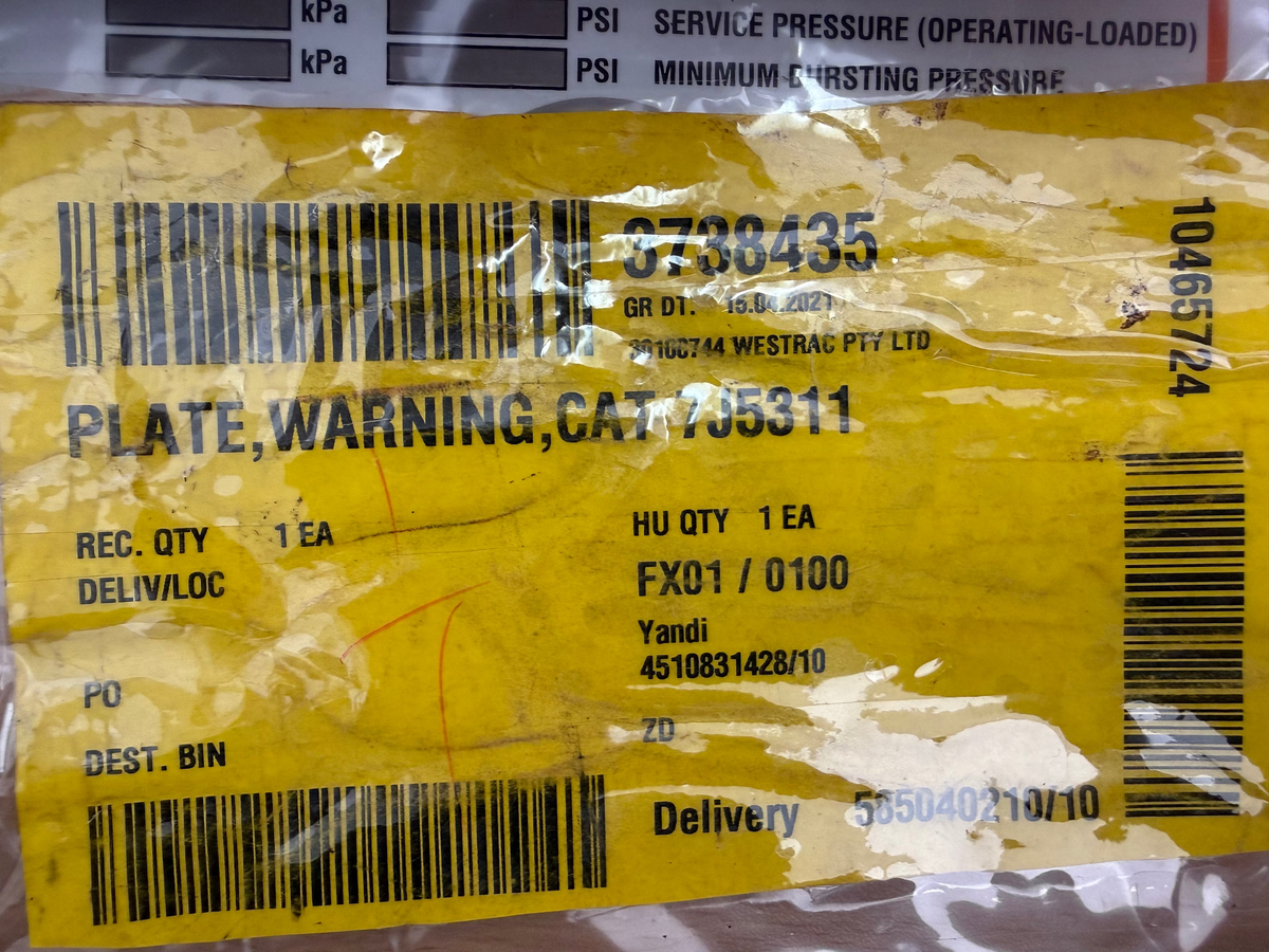 7J-5311 Instructional Warning Plate - Genuine CAT Part