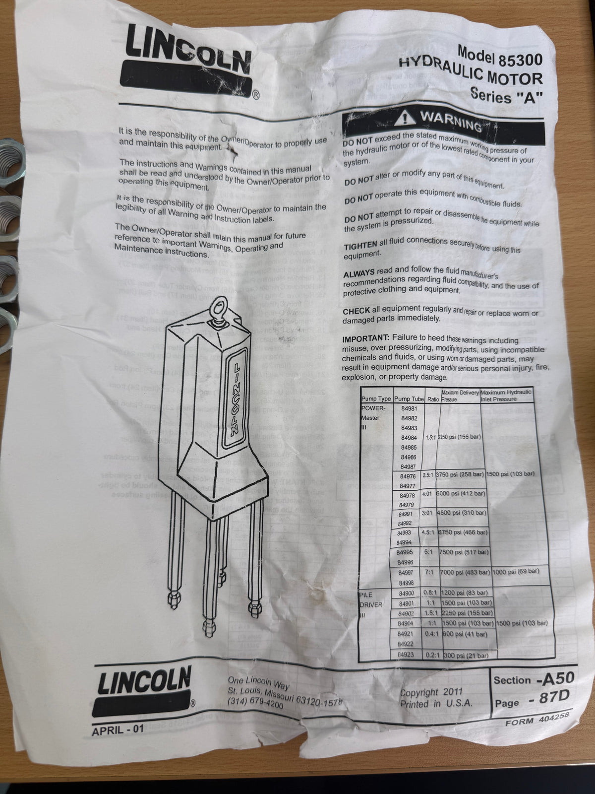 Lincoln 85300 Hydro-PowerMaster Hydraulic Motor