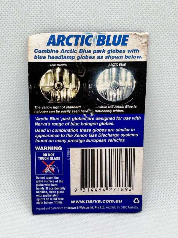 Narva 17189BL2 12V 5W W2.1 x 9.5D W5W Artic Blue Wedge Premium Globes - 2 Pk