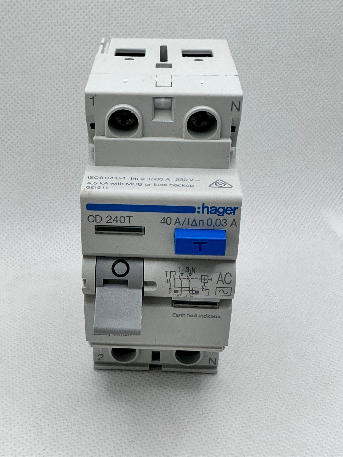 Hager CD240T RCCB Circuit Breaker - 40A, 2 Pole, 164328