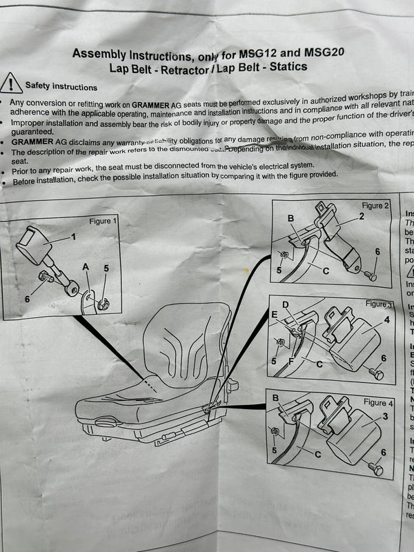 Grammer 902131 Retractable Seat Belt Kit for Atlas Copco 5541017900