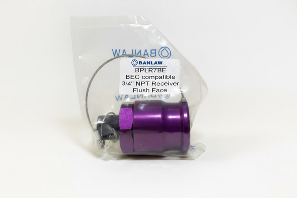 Banlaw BPLR7BE Size 7 Flush Face Fluid Transfer Receiver, Purple, 3/4" NPT with CAP