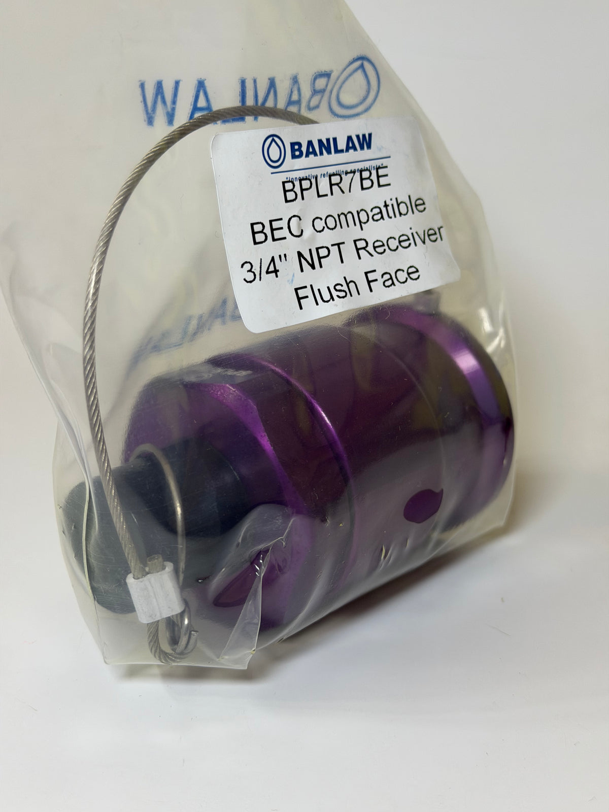 Banlaw BPLR7BE Size 7 Flush Face Fluid Transfer Receiver, Purple, 3/4" NPT with CAP