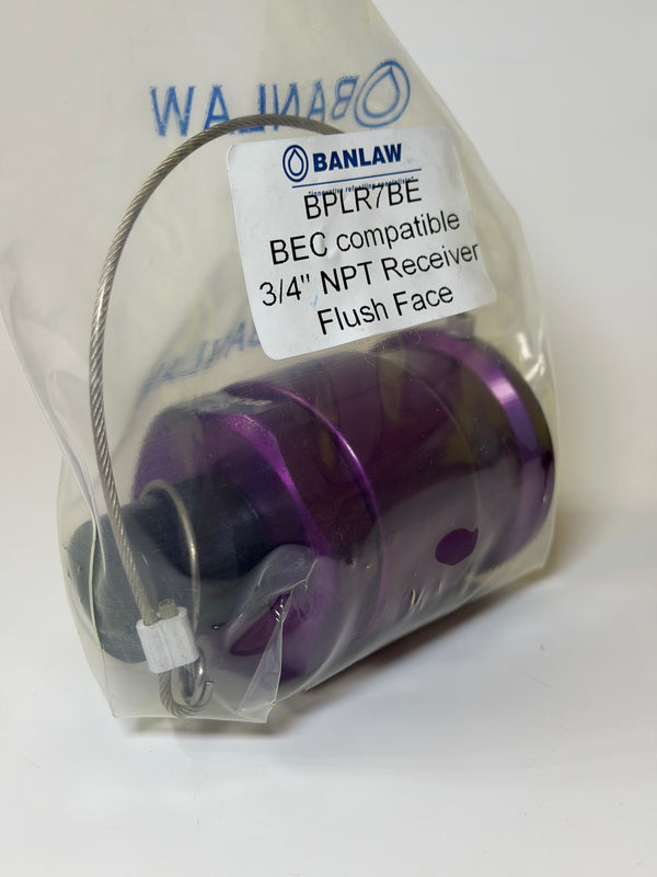 Banlaw BPLR7BE Size 7 Flush Face Fluid Transfer Receiver, Purple, 3/4" NPT with CAP