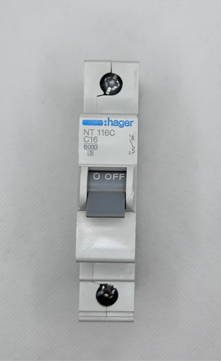 Hager NT116C C-16A 1 Pole Miniature Circuit Breaker MCB C Curve